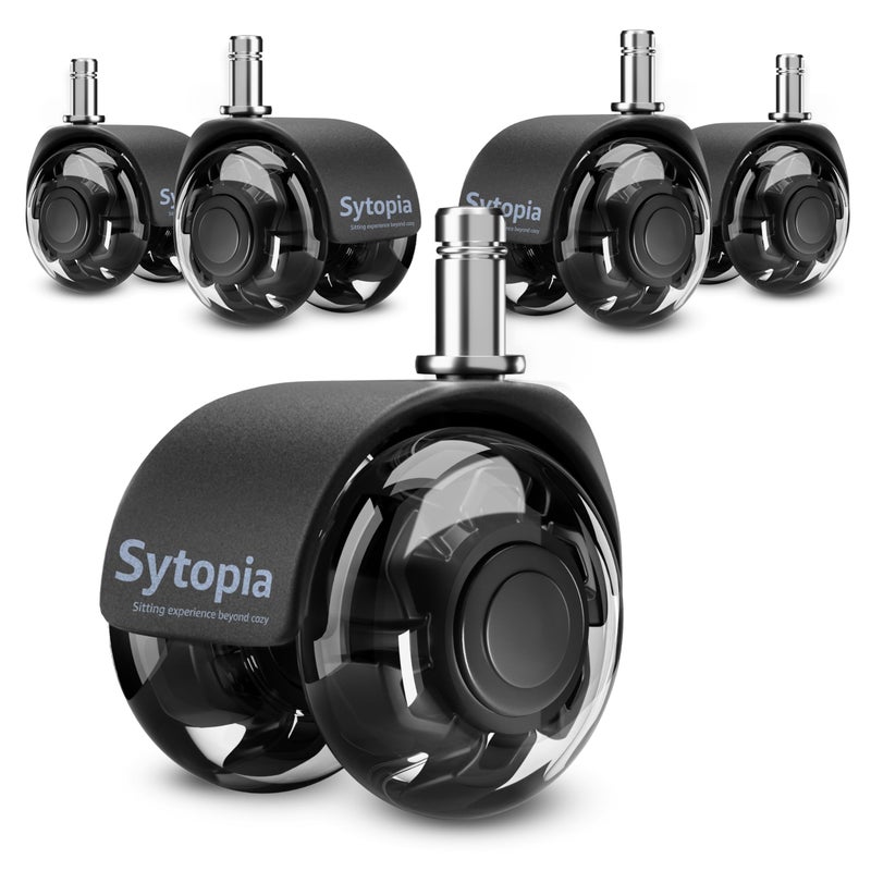 Sytopia Office Chair Wheels 2"" Desk Chair Caster Wheels Smooth Roller Style Quiet for Carpet and Hardwood Floors Universal Fit 11x22 mm Set of 5 Black - Image 1